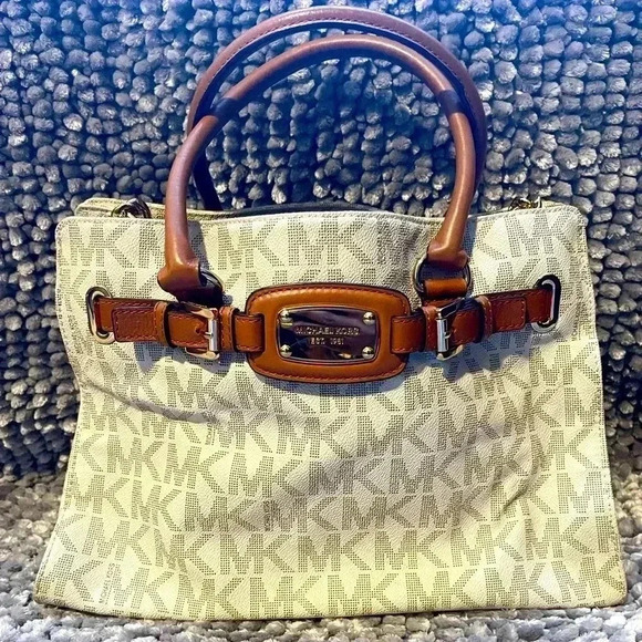 Michael Kors Handbags - Michael Kors Camel Monogram Handbag with protective silk sleeve cover bag